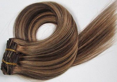 CLIP IN 7pásů HNĚDÝ MELÍR #4/27, 80g, 55cm,100% lidské vlasy PERFEKTVLASY