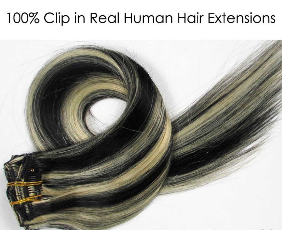 CLIP IN 7 pásů ČERNÝ MELÍR #1/613, 75g, 50cm,100% lidské vlasy PERFEKTVLASY