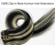 CLIP IN 8 pásů ČERNÁ-BLOND MELÍR #1B/613,120g, 60cm, 100% lidské vlasy k prodloužení