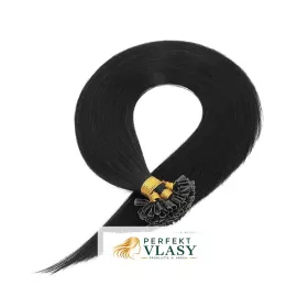 VLASY KERATIN INDIAN REMY ČERNÁ #01,100g, 55cm, 100% lidské vlasy k prodloužení PERFEKTVLASY