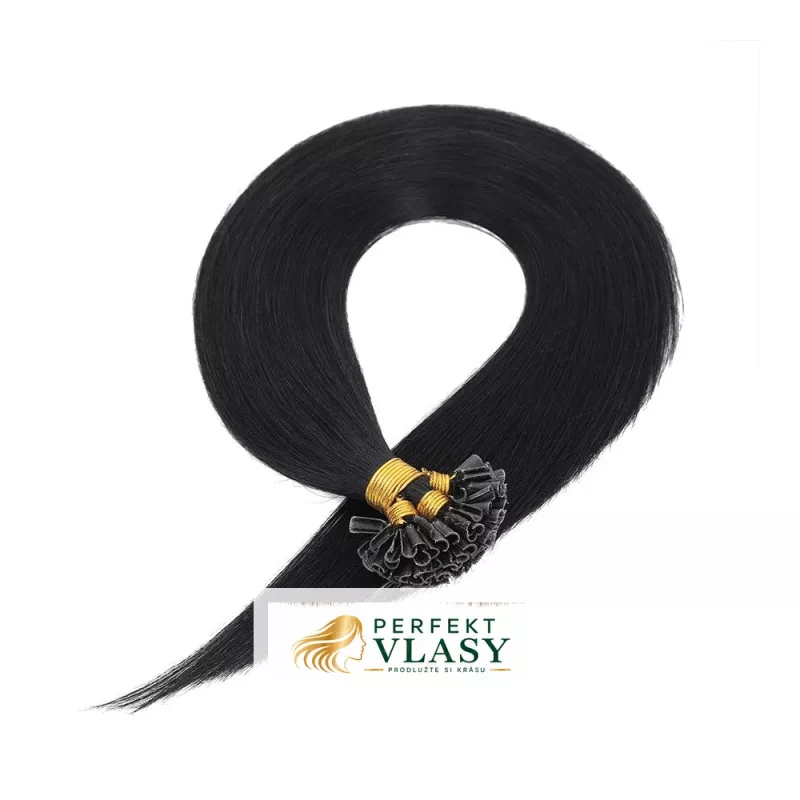 VLASY KERATIN INDIAN REMY ČERNÁ #01,80g, 50cm, 100% lidské vlasy k prodloužení PERFEKTVLASY