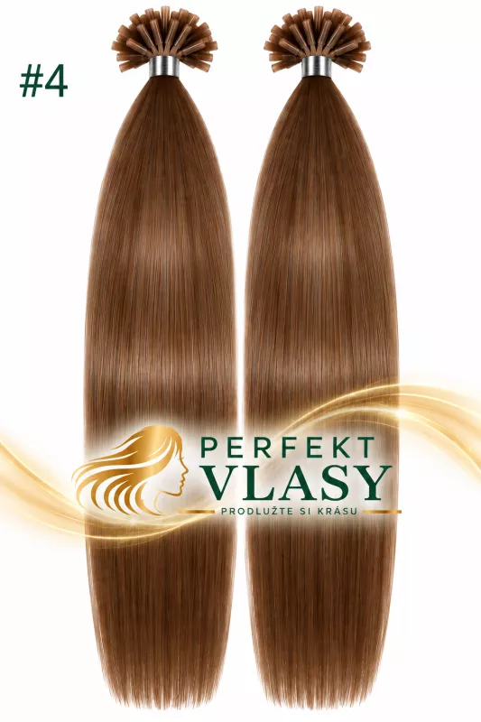 VLASY KERATIN INDIAN REMY HNĚDÁ #04,80g, 40cm, 100% lidské vlasy k prodloužení PERFEKTVLASY
