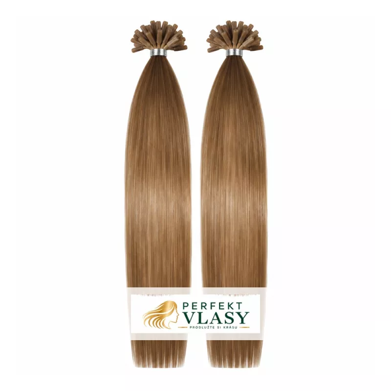 VLASY KERATIN INDIAN REMY SVĚTLE HNĚDÁ #08,80g, 40cm, 100% lidské vlasy k prodloužení PERFEKTVLASY