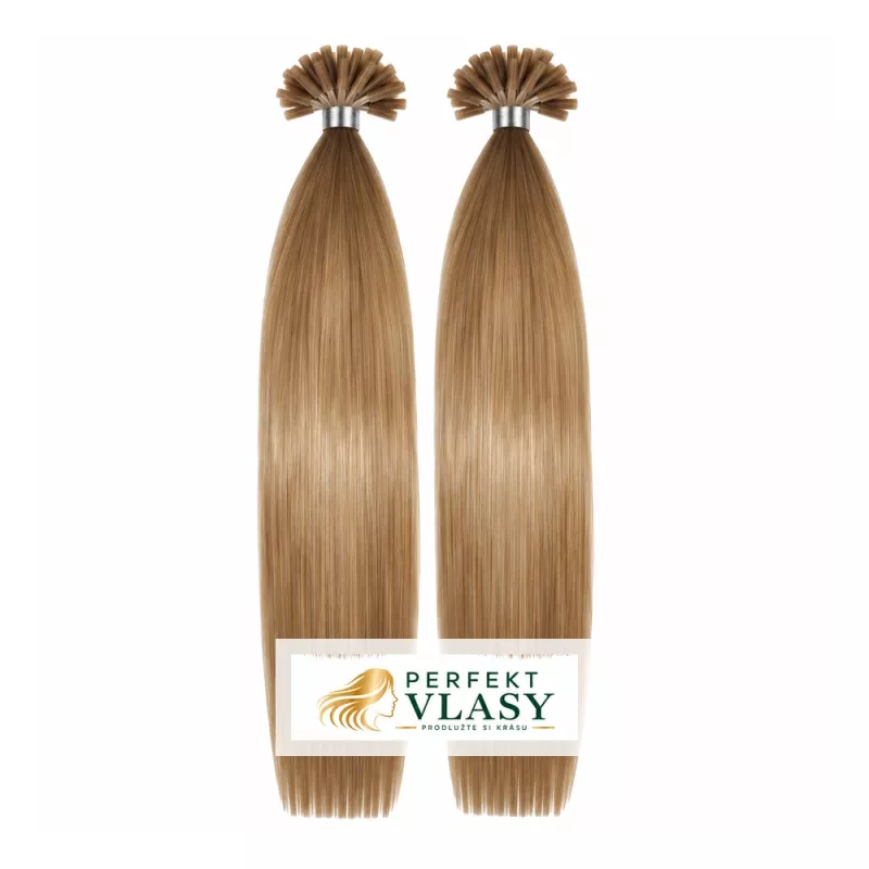 VLASY KERATIN INDIAN REMY SVĚTLE HNĚDÁ #12,100g, 55cm, 100% lidské vlasy k prodloužení PERFEKTVLASY