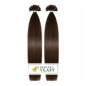 VLASY KERATIN INDIAN REMY TMAVĚ HNĚDÁ #2,100g, 65cm,100% lidské vlasy k prodloužení
