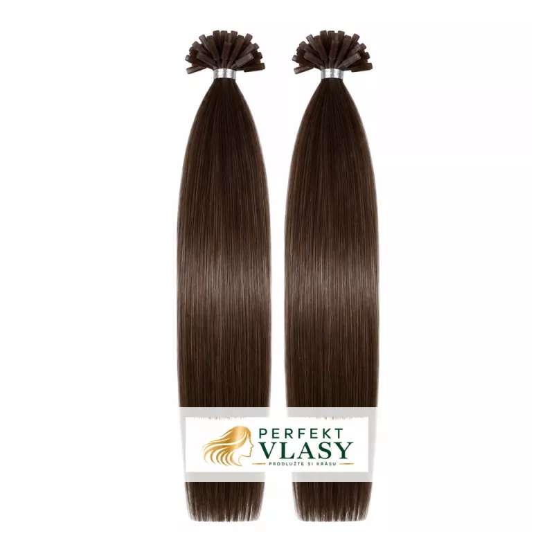 VLASY KERATIN INDIAN REMY TMAVĚ HNĚDÁ #2,100g, 65cm,100% lidské vlasy k prodloužení PERFEKTVLASY