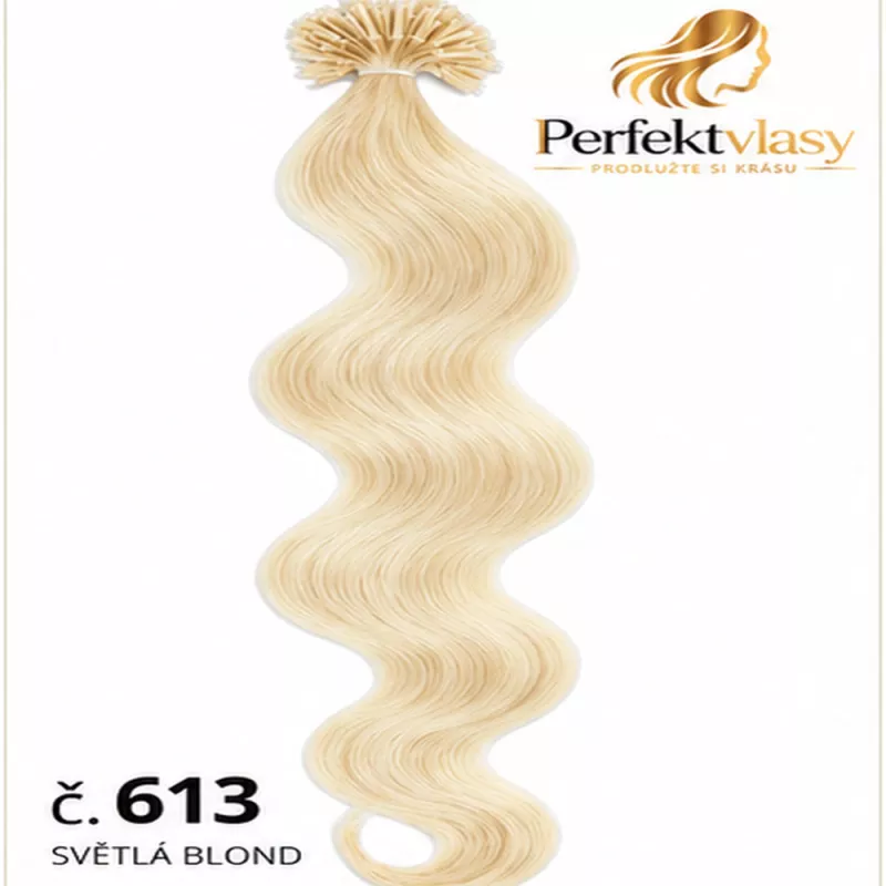 VLASY KERATIN REMY BLOND vlnitá #613, 50g, 50cm, 100% lidské k prodloužení PERFEKTVLASY
