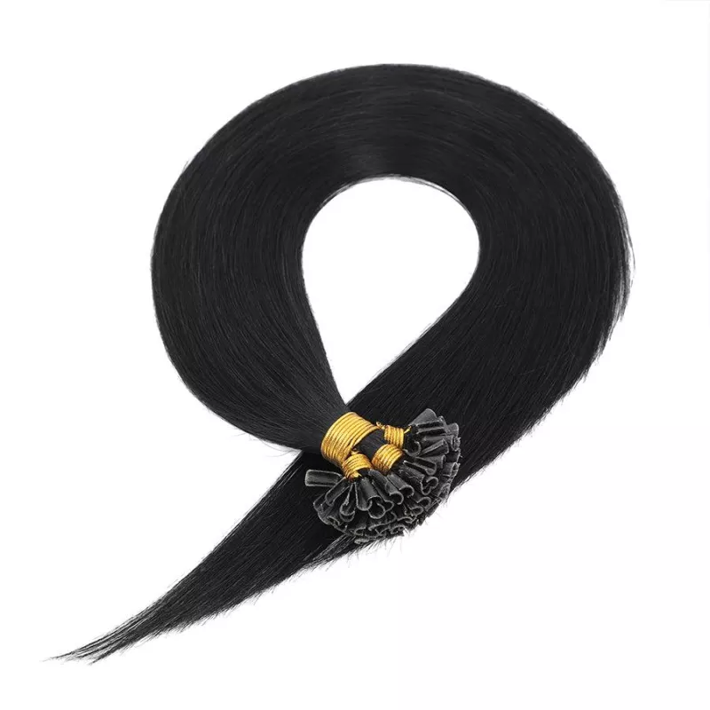 VLASY KERATIN REMY ČERNÁ #01, 50g, 45cm, 100% lidské vlasy k prodloužení PERFEKTVLASY