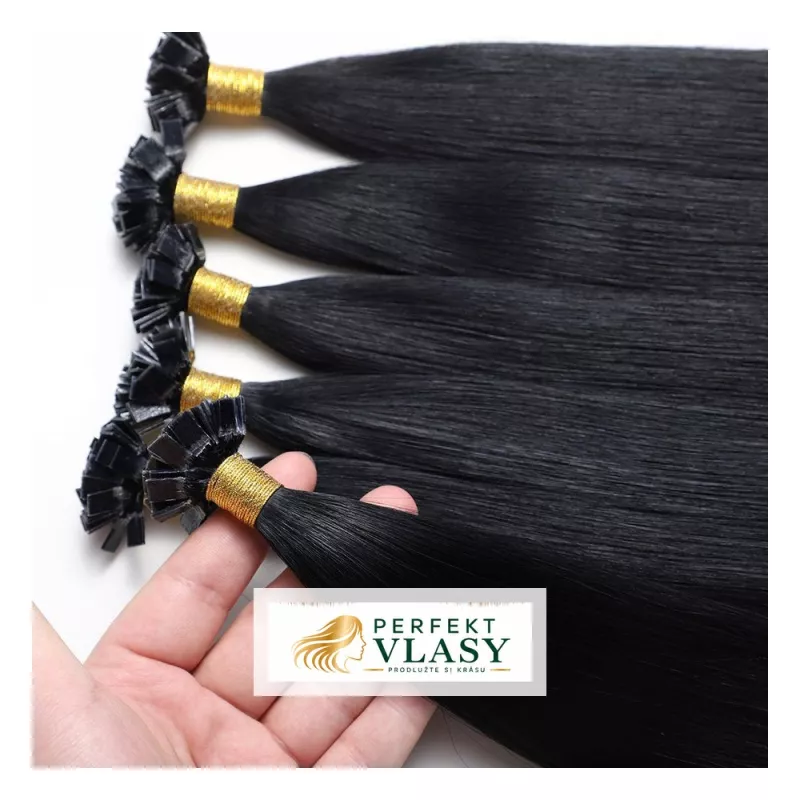 VLASY KERATIN REMY ČERNÁ #01,50g, 50cm, 100% lidské vlasy k prodloužení PERFEKTVLASY