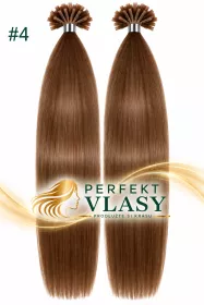 VLASY KERATIN REMY STŘEDNĚ HNĚDÁ #04,50g, 50cm, 100% lidské k prodloužení PERFEKTVLASY