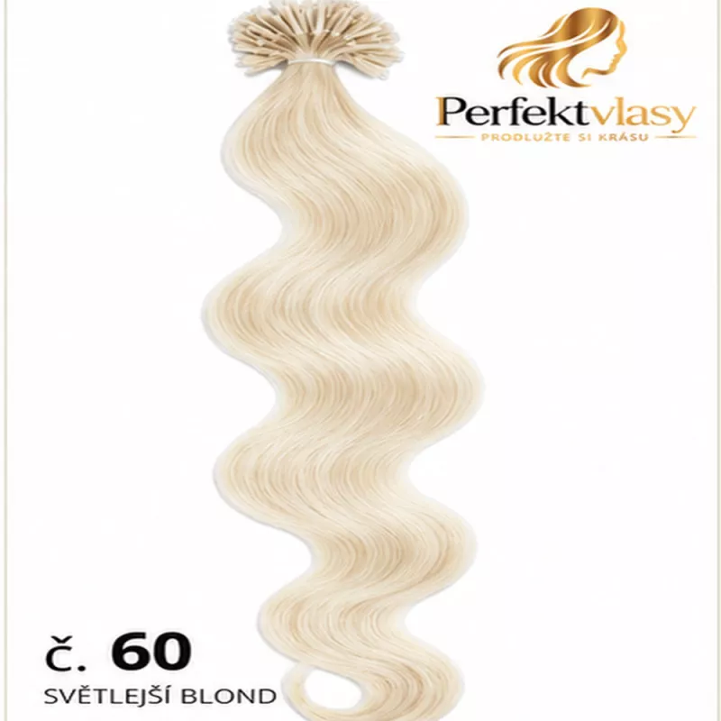 VLASY KERATIN REMY SVĚTLÁ BLOND vlnitá #60, 50g, 50cm, 100% lidské k prodloužení PERFEKTVLASY