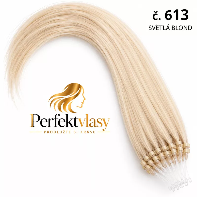 VLASY MICRO RING INDIAN REMY, BLOND #613, 80g, 40cm, 100% lidské vlasy k prodloužení PERFEKTVLASY
