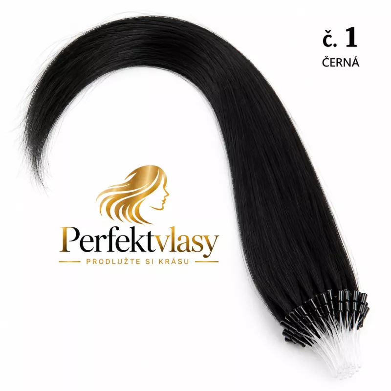 VLASY MICRO RING INDIAN REMY, ČERNÁ #1,80g, 40cm, 100% lidské vlasy k prodloužení PERFEKTVLASY
