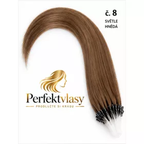 VLASY MICRO RING INDIAN REMY, HNĚDÁ #8, 80g, 40cm, 100% lidské vlasy k prodloužení