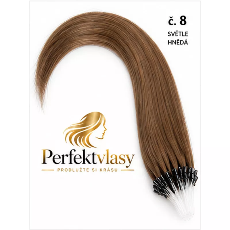 VLASY MICRO RING INDIAN REMY, HNĚDÁ #8, 80g, 40cm, 100% lidské vlasy k prodloužení PERFEKTVLASY