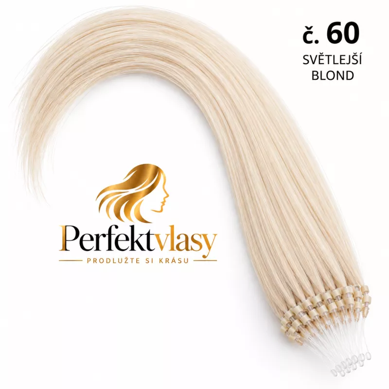 VLASY MICRO RING INDIAN REMY SV. BLOND #60, 80g, 50cm,100% lidské vlasy k prodloužení PERFEKTVLASY