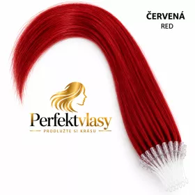 VLASY MICRO RING REMY ČERVENÁ, 45cm,100% lidské vlasy k prodloužení