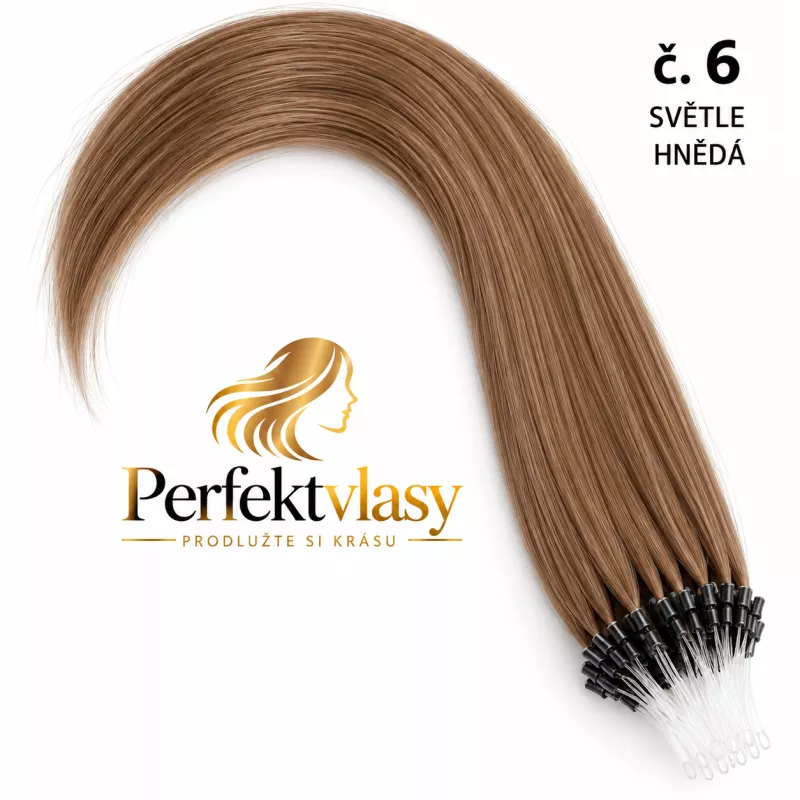VLASY MICRO RING REMY HNĚDÁ #06,50g,40cm,100% lidské vlasy k prodloužení PERFEKTVLASY