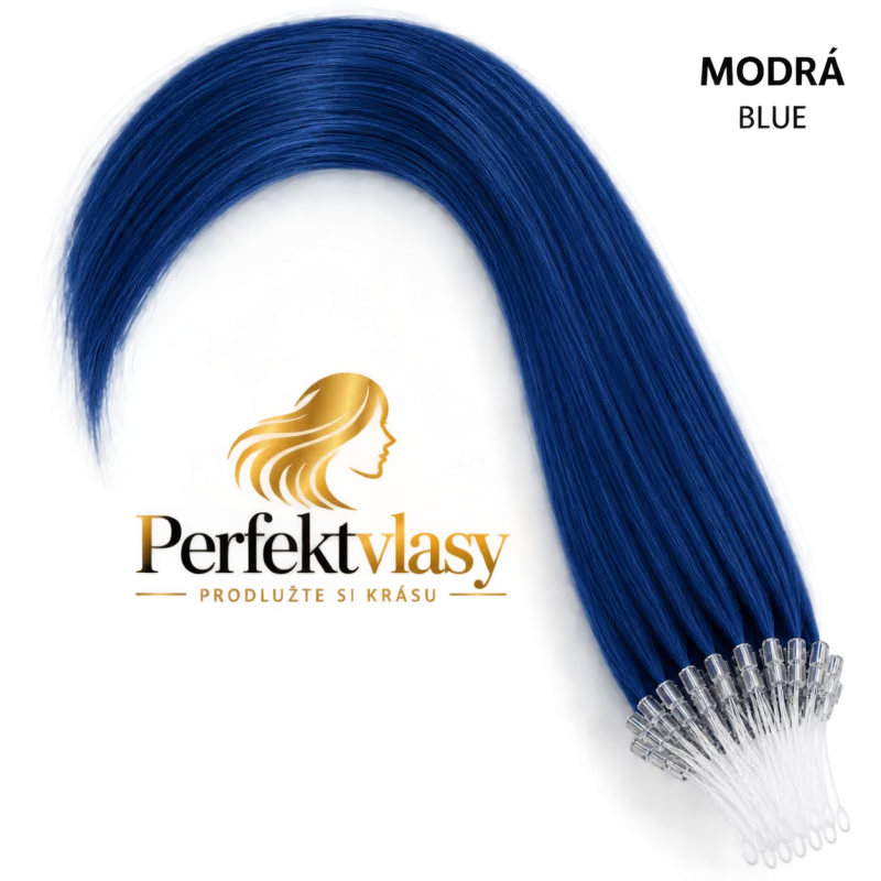 VLASY MICRO RING REMY MODRÁ, 45cm,100% lidské vlasy k prodloužení PERFEKTVLASY