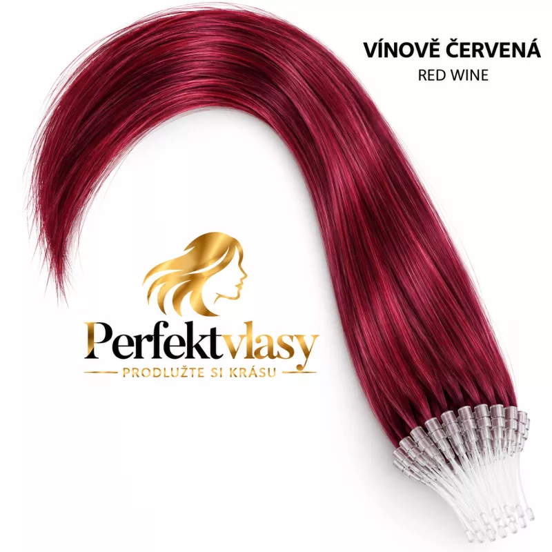 VLASY MICRO RING REMY vínová, 45cm,100% lidské vlasy k prodloužení PERFEKTVLASY