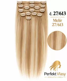 CLIP IN 7pásů BLOND MELÍR #27/613, 70g, 50cm,100% lidské vlasy PERFEKTVLASY