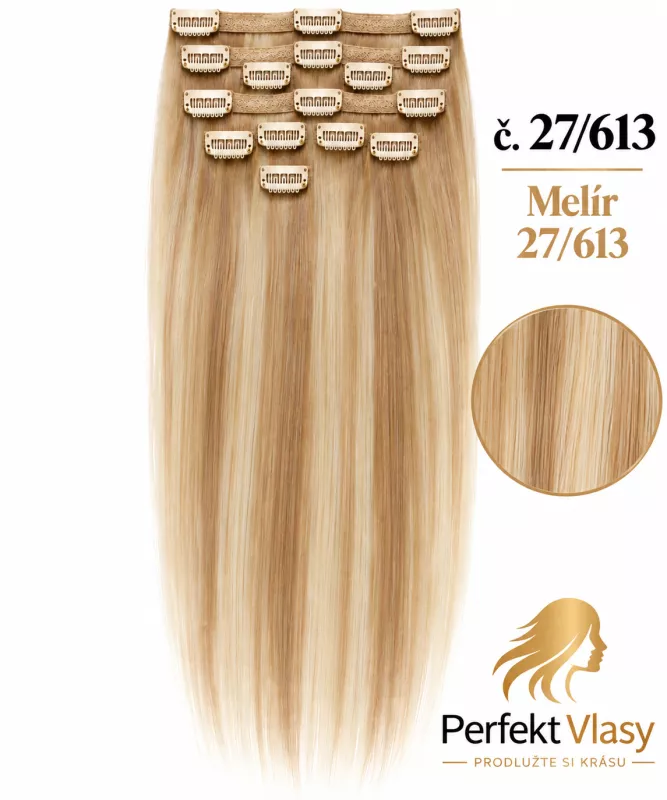 CLIP IN 7pásů BLOND MELÍR #27/613, 70g, 50cm,100% lidské vlasy PERFEKTVLASY