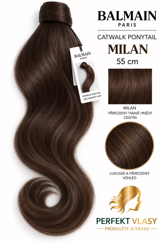 CULÍK BALMAIN Catwalk 55 cm, rovný, různé barvy: - Balmain Catwalk Ponytai MILAN směs tmavě hnědých tónů