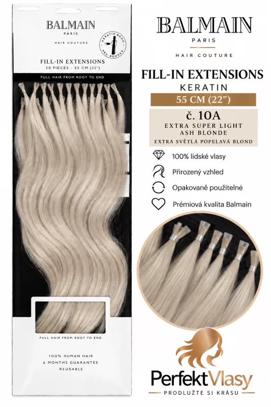 VLASY BALMAIN Fill-In Extensions 50ks, 55cm, různé barvy: - Popelavá blond 10A