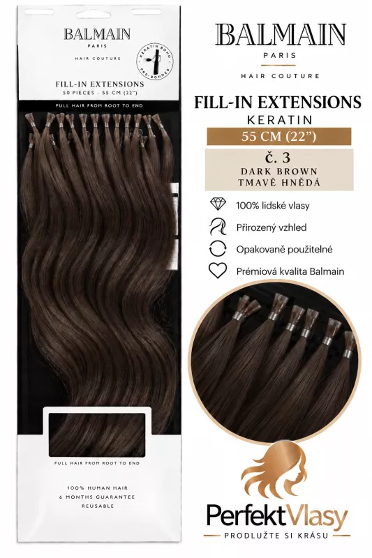 VLASY BALMAIN Fill-In Extensions 50ks, 55cm, různé barvy: - Tmavě hnědá 3