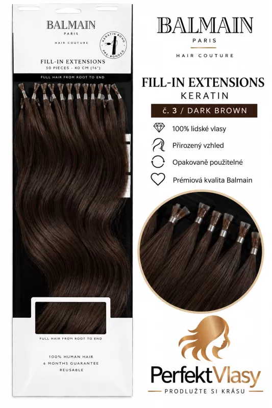 VLASY BALMAIN Fill in Extensions keratin 100ks,40cm, různé barvy: - Tmavě hnědá 3