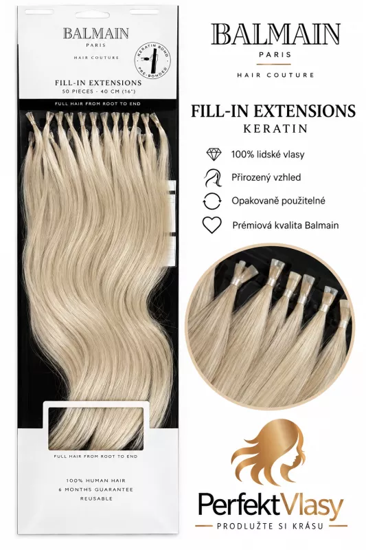 VLASY BALMAIN Fill in Extensions keratin 50ks,40cm, různé barvy: