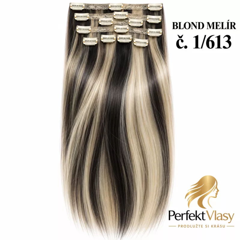 VLASY CLIP IN 7pásů BLOND MELÍR #1/613, 70g, 40cm, 100% lidské vlasy PERFEKTVLASY
