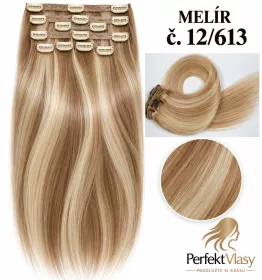 VLASY CLIP IN 7pásů BLOND MELÍR #12/613, 80g, 55cm,100% lidské vlasy