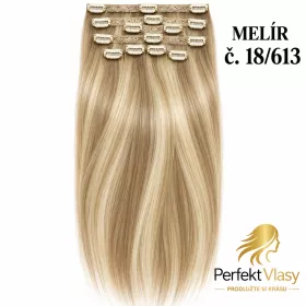 VLASY CLIP IN 7pásů BLOND MELÍR #18/613, 80g, 55cm,100% lidské vlasy
