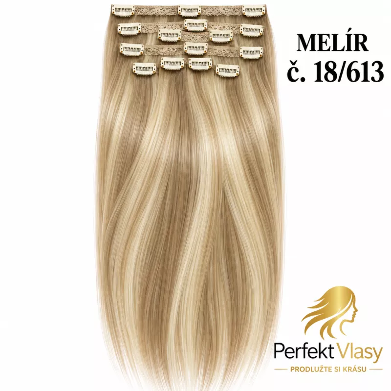 VLASY CLIP IN 7pásů BLOND MELÍR #18/613, 80g, 55cm,100% lidské vlasy PERFEKTVLASY