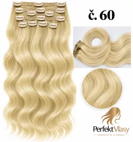 VLASY CLIP IN 7pásů BLOND vlnité #60, 75g, 45cm, 100% lidské vlasy