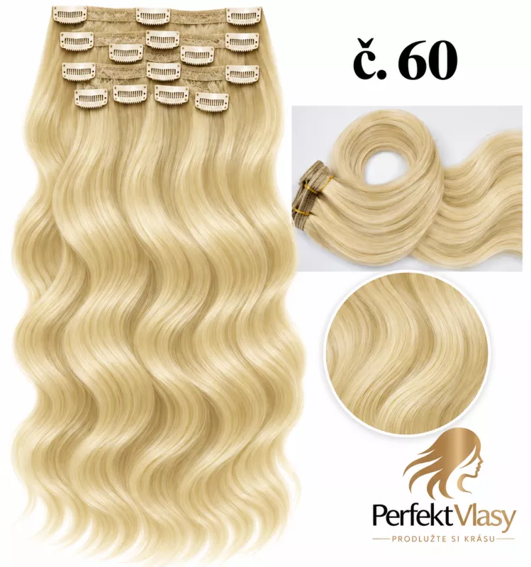 VLASY CLIP IN 7pásů BLOND vlnité #60, 75g, 50cm, 100% lidské vlasy PERFEKTVLASY