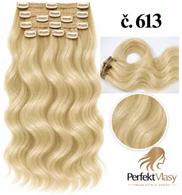 VLASY CLIP IN 7pásů BLOND vlnité #613, 75g, 45cm, 100% lidské vlasy