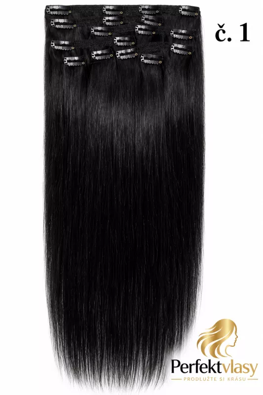 VLASY CLIP IN 7pásů ČERNÁ #01, 75g, 50cm,100% lidské vlasy PERFEKTVLASY