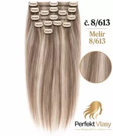 VLASY CLIP IN 7pásů MELÍR #8/613, 70g, 50cm,100% lidské vlasy PERFEKTVLASY VLASY CLIP IN 7pásů MELÍR #8/613, 70g, 50cm,100% lidské vlasy PERFEKTVLASY
