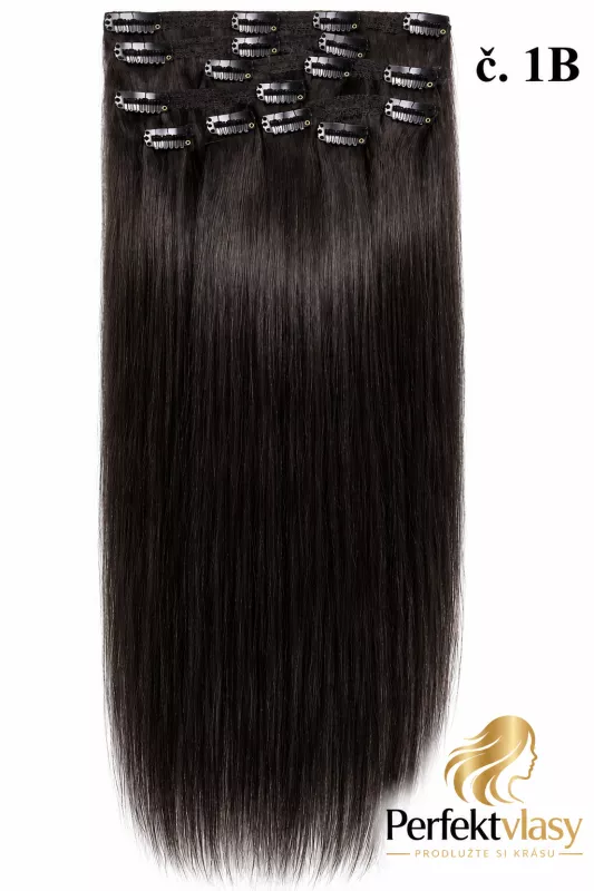 VLASY CLIP IN 7pásů PŘÍRODNÍ ČERNÁ #1B, 70g, 45cm,100% lidské vlasy PERFEKTVLASY