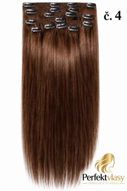 VLASY CLIP IN 7pásů STŘEDNĚ HNĚDÁ #04, 70g, 40cm, 100% lidské vlasy PERFEKTVLASY