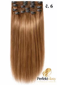 VLASY CLIP IN 7pásů STŘEDNĚ HNĚDÁ #06, 70g, 40cm, 100% lidské vlasy