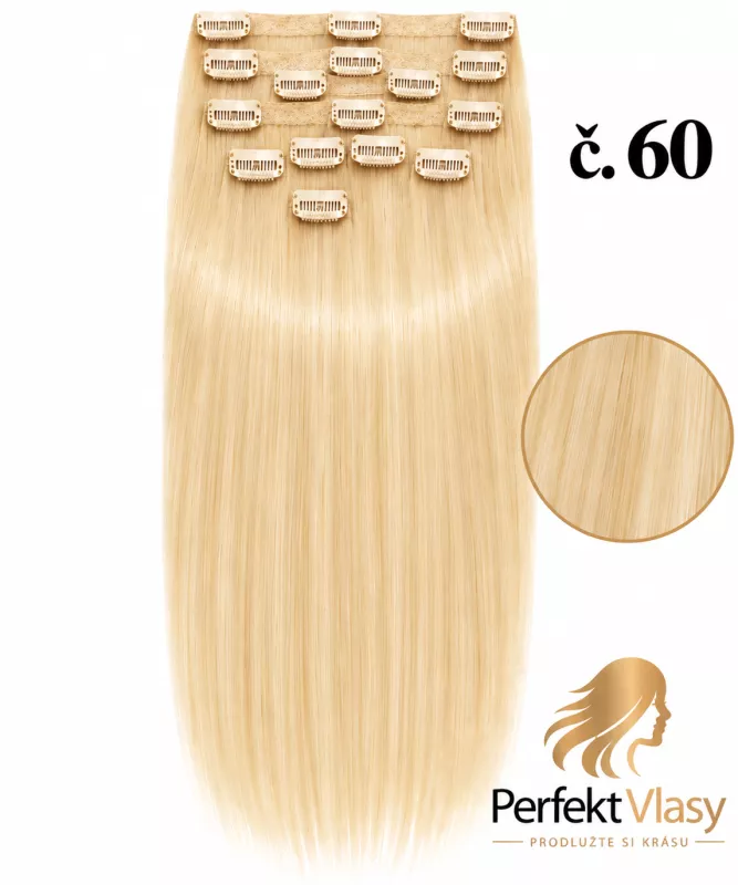 VLASY CLIP IN 7pásů SVĚTLÁ BLOND #60, 80g, 55cm,100% lidské vlasy PERFEKTVLASY