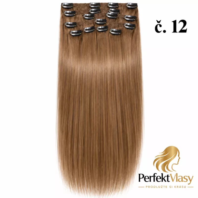 VLASY CLIP IN 7pásů SVĚTLE HNĚDÁ #12, 70g, 40cm, 100% lidské vlasy PERFEKTVLASY