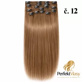 VLASY CLIP IN 7pásů SVĚTLE HNĚDÁ #12, 80g, 55cm,100% lidské vlasy 