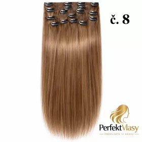 VLASY CLIP IN 7pásů SVĚTLEJŠÍ HNĚDÁ #08, 70g, 45cm,100% lidské vlasy