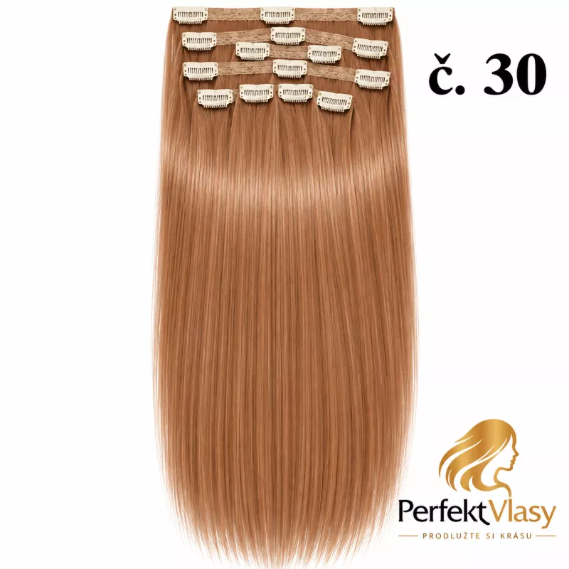 VLASY CLIP IN 7pásů SVĚTLÝ KAŠTAN,#30, 80g, 40cm, 100% lidské vlasy PERFEKTVLASY