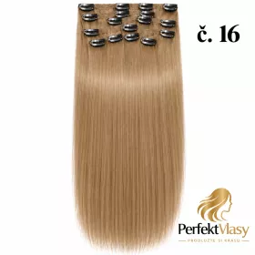 VLASY CLIP IN 7pásů TMAVÁ BLOND #16, 70g, 40cm, 100% lidské vlasy