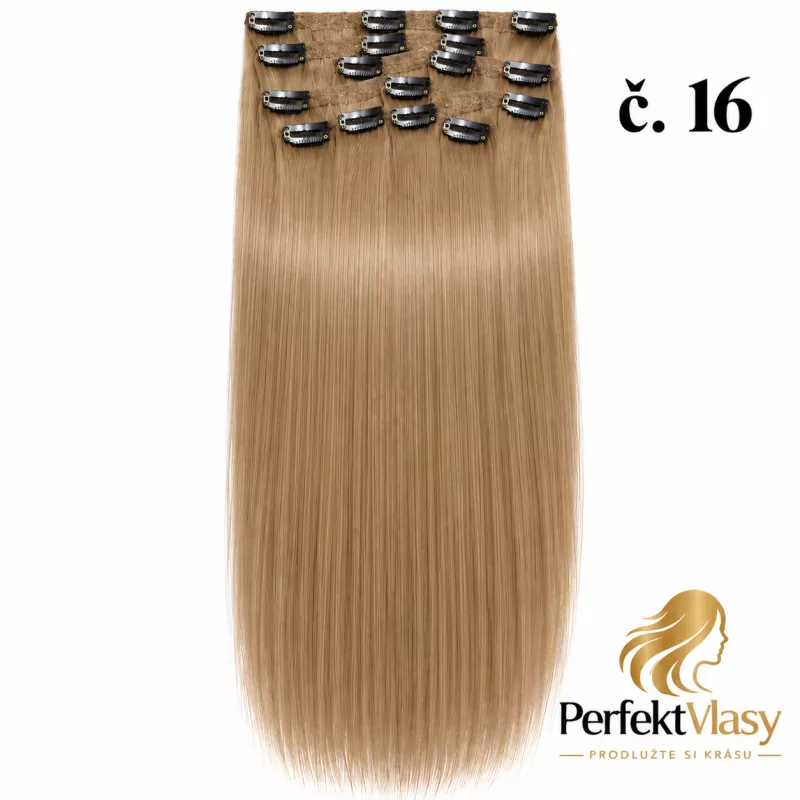 VLASY CLIP IN 7pásů TMAVÁ BLOND #16, 70g, 40cm, 100% lidské vlasy PERFEKTVLASY